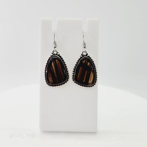 Botswana Agate Handmade Ethnic Drop Dangle Earrings 1.65" - Picture 1 of 2